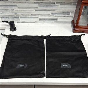 Versace Double Layered Black Drawstring Bags with Logo